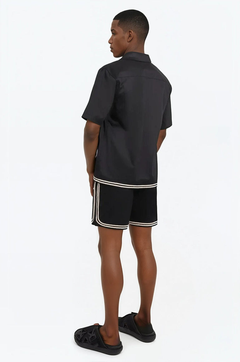 COMMAS RTW Braided Cord Camp Collar S/S Shirt | Black