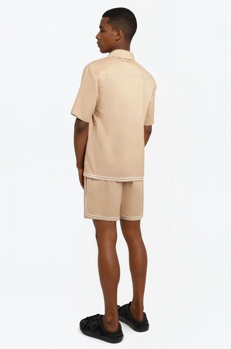 COMMAS RTW Braided Cord Camp Collar S/S Shirt | Beige