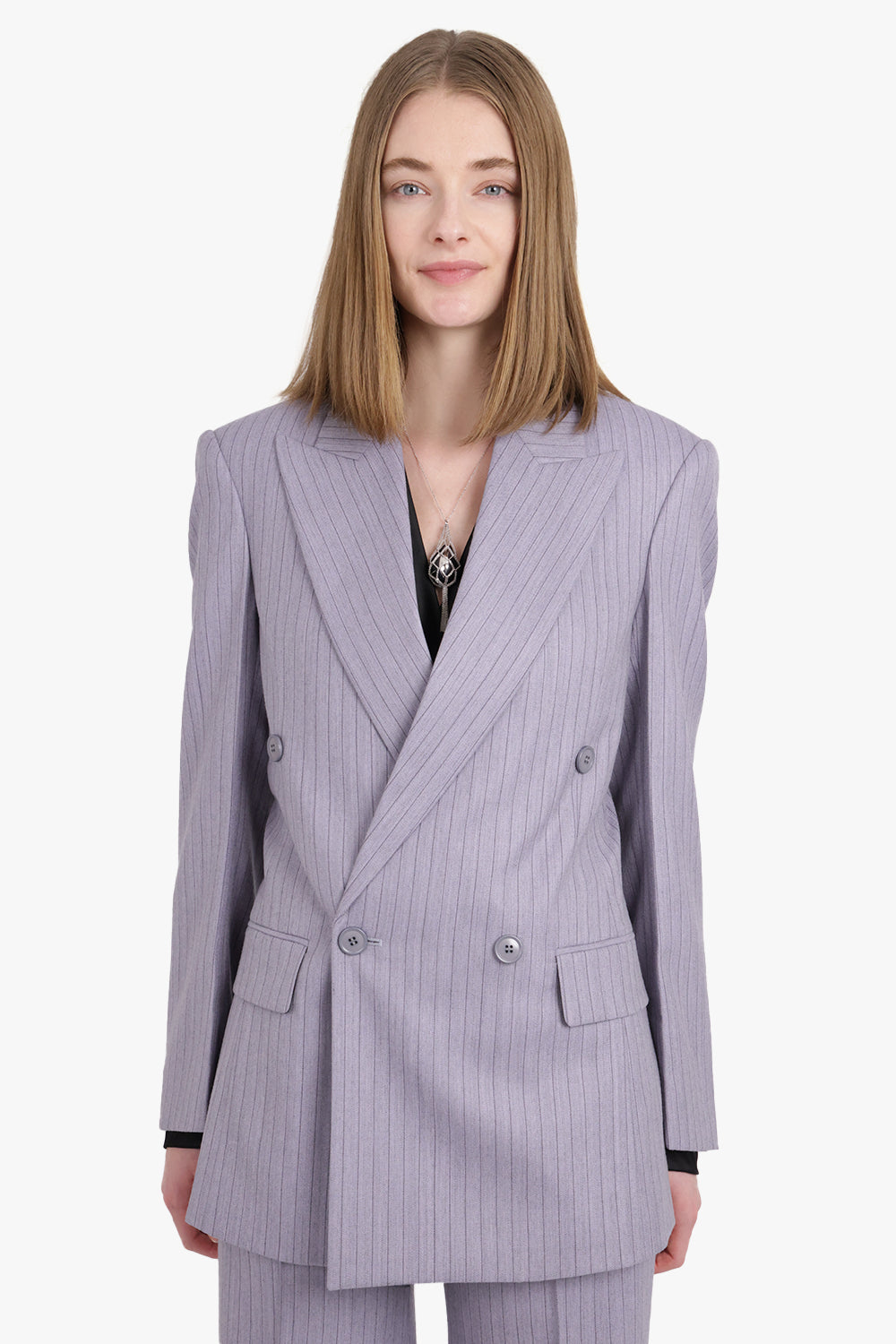 PHOEBE PHILO RTW Strong Shoulder Double Breasted Tailored Jacket | Pale Lilac