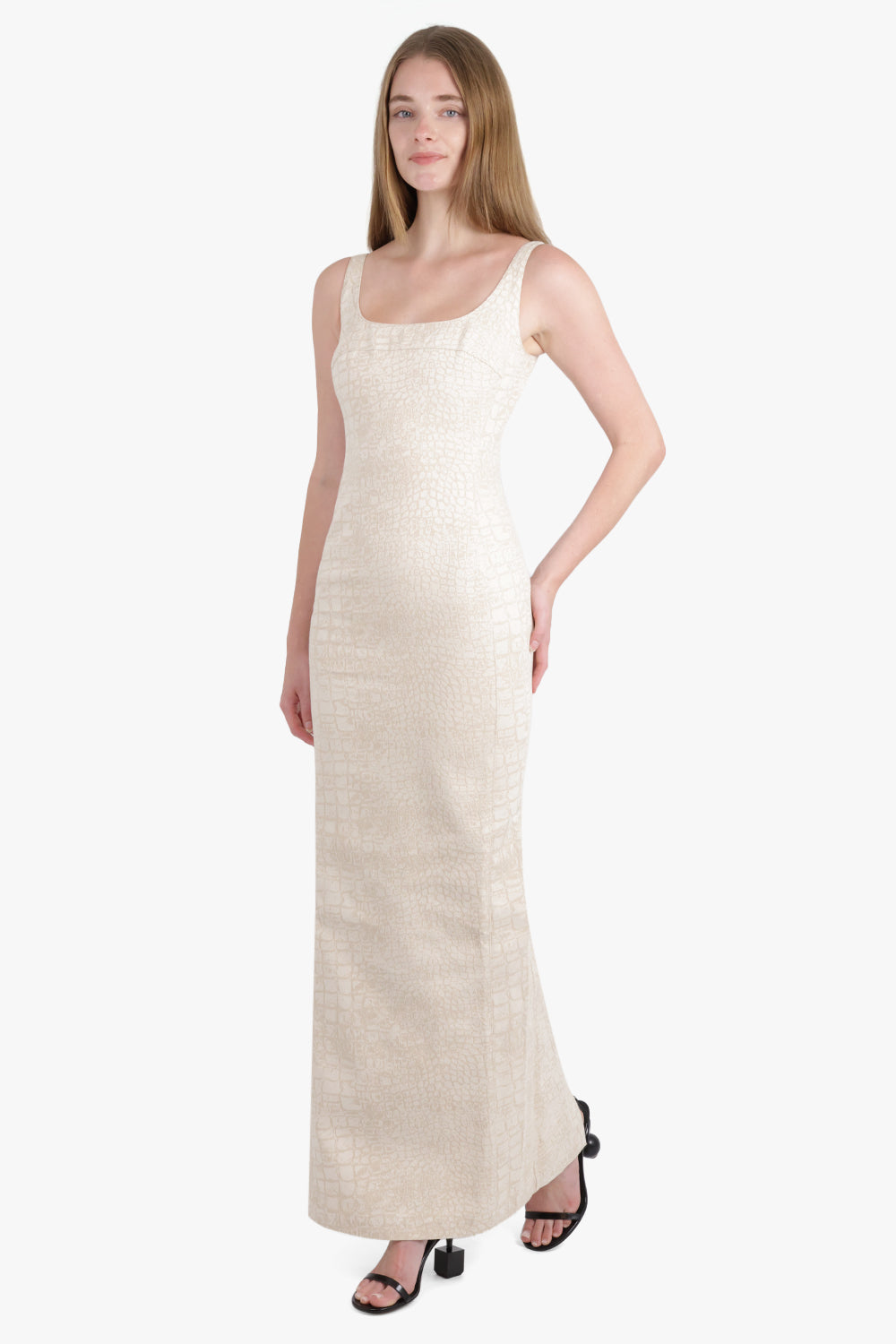 JACQUEMUS RTW La Robe De-Nimes Croco Print S/Less Maxi Dress | Beige