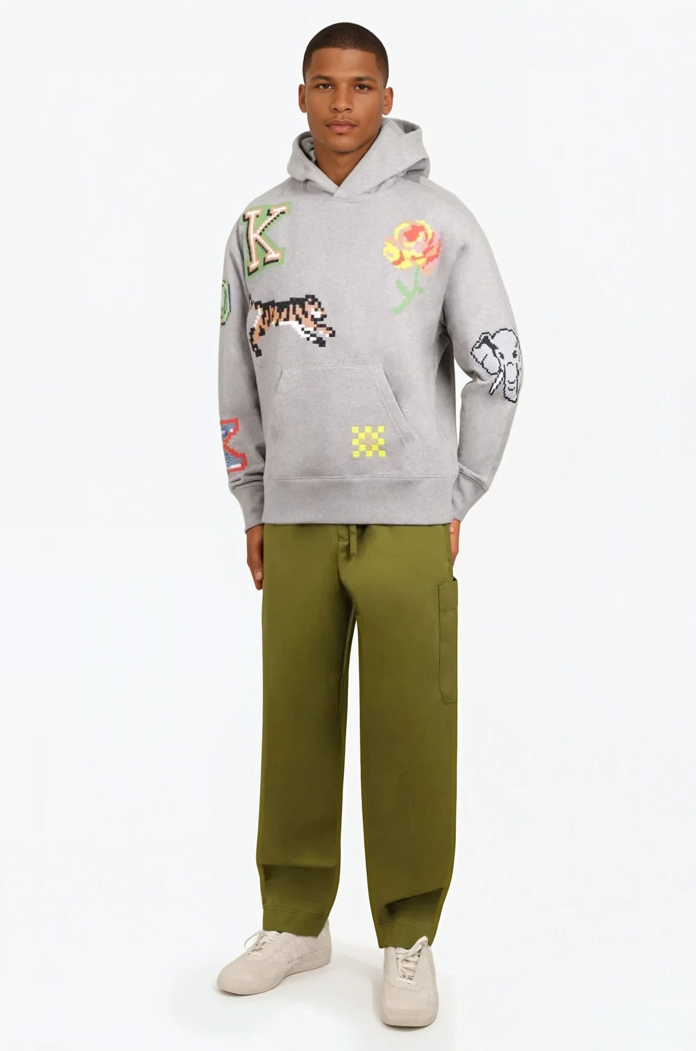 KENZO RTW PIXEL OVERSIZE HOODIE | PEARL GREY