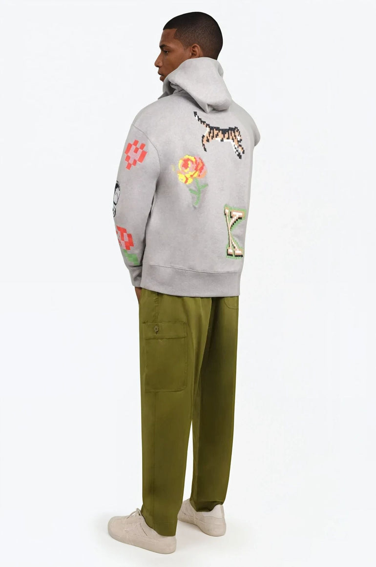 KENZO RTW PIXEL OVERSIZE HOODIE | PEARL GREY