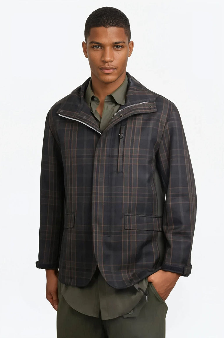 COMME DES GARCONS HOMME RTW Check Print Parker Jacket With Pocket Detail | Green/Black