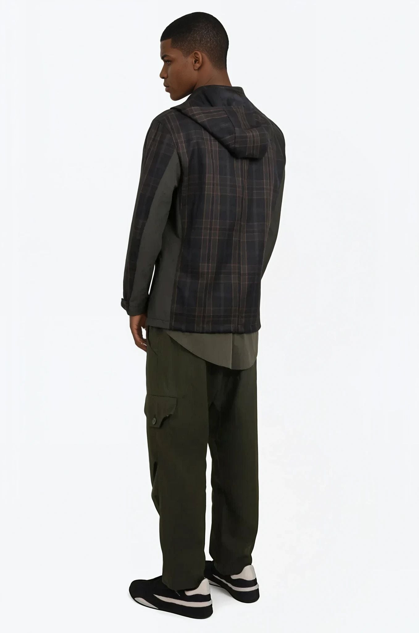 COMME DES GARCONS HOMME RTW Check Print Parker Jacket With Pocket Detail | Green/Black