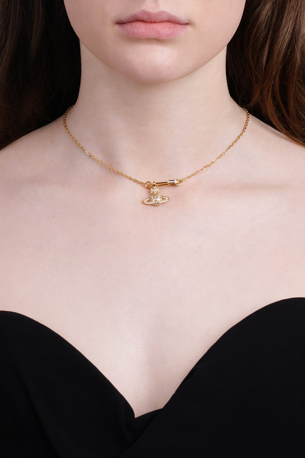 VIVIENNE WESTWOOD JEWELLRY GOLD / Gold Lucrece Orb X Safety Pin Pendant | Gold