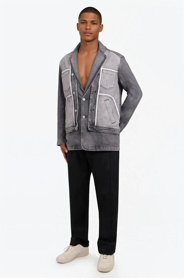 FENG CHEN WANG RTW INSIDE OUT PATCHED DENIM JACKET | BLACK