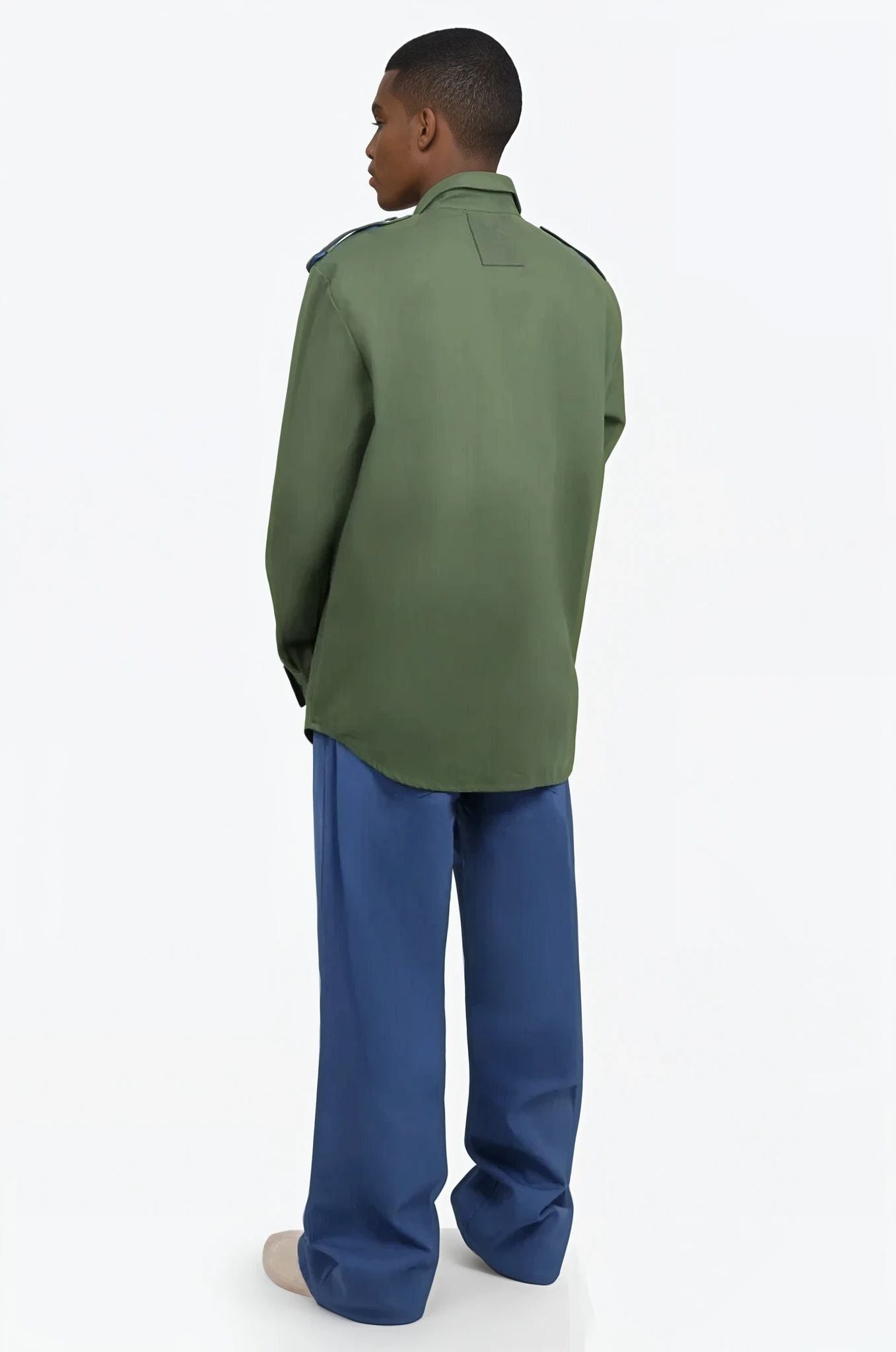 RAF SIMONS BICOLOUR DENIM UNIFORM SHIRT KHAKI BLUE PARLOUR X