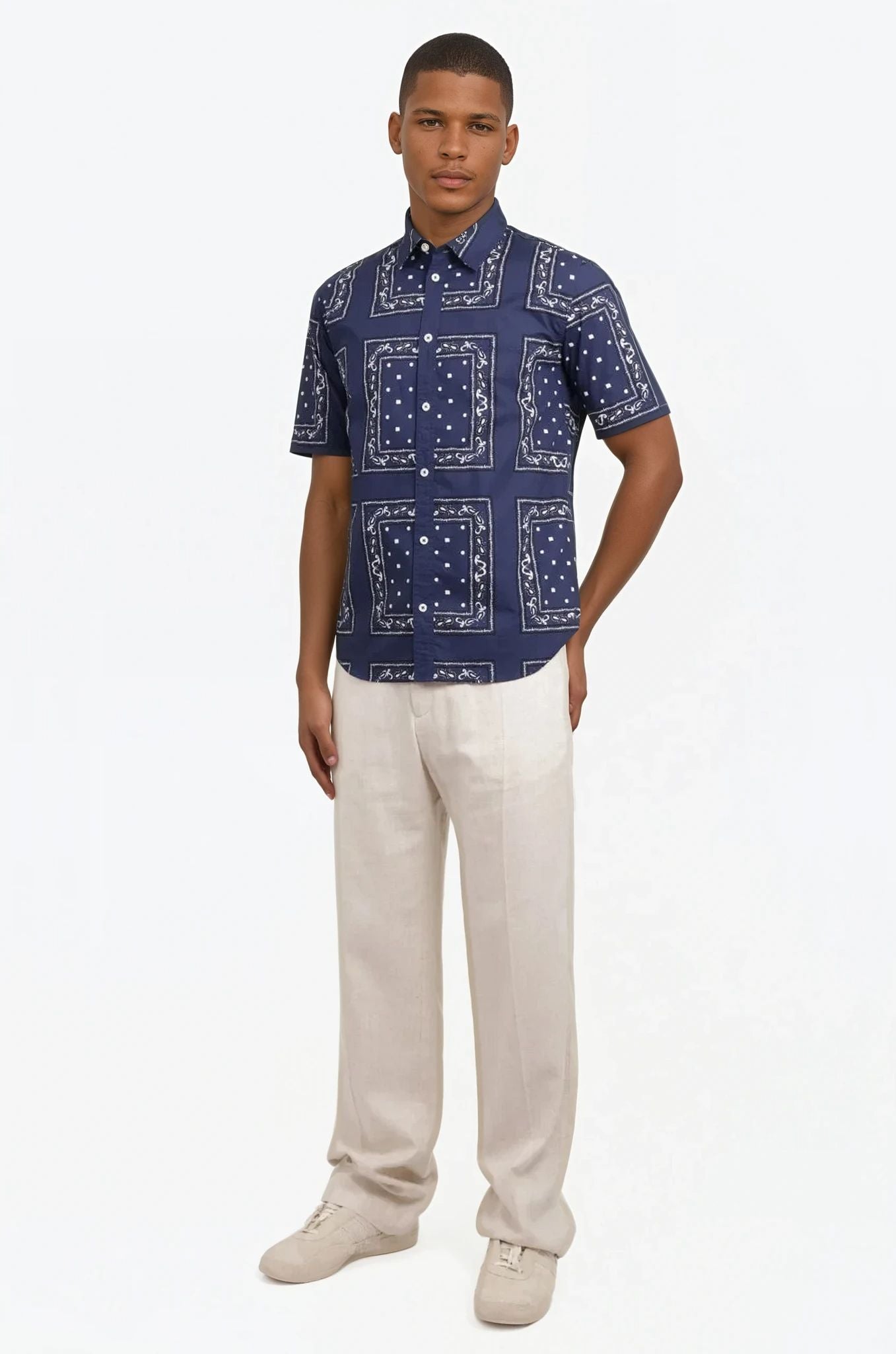 JACQUEMUS LE CHEMISE MELO S SL SHIRT NAVY PAISLEY NEW SEASON