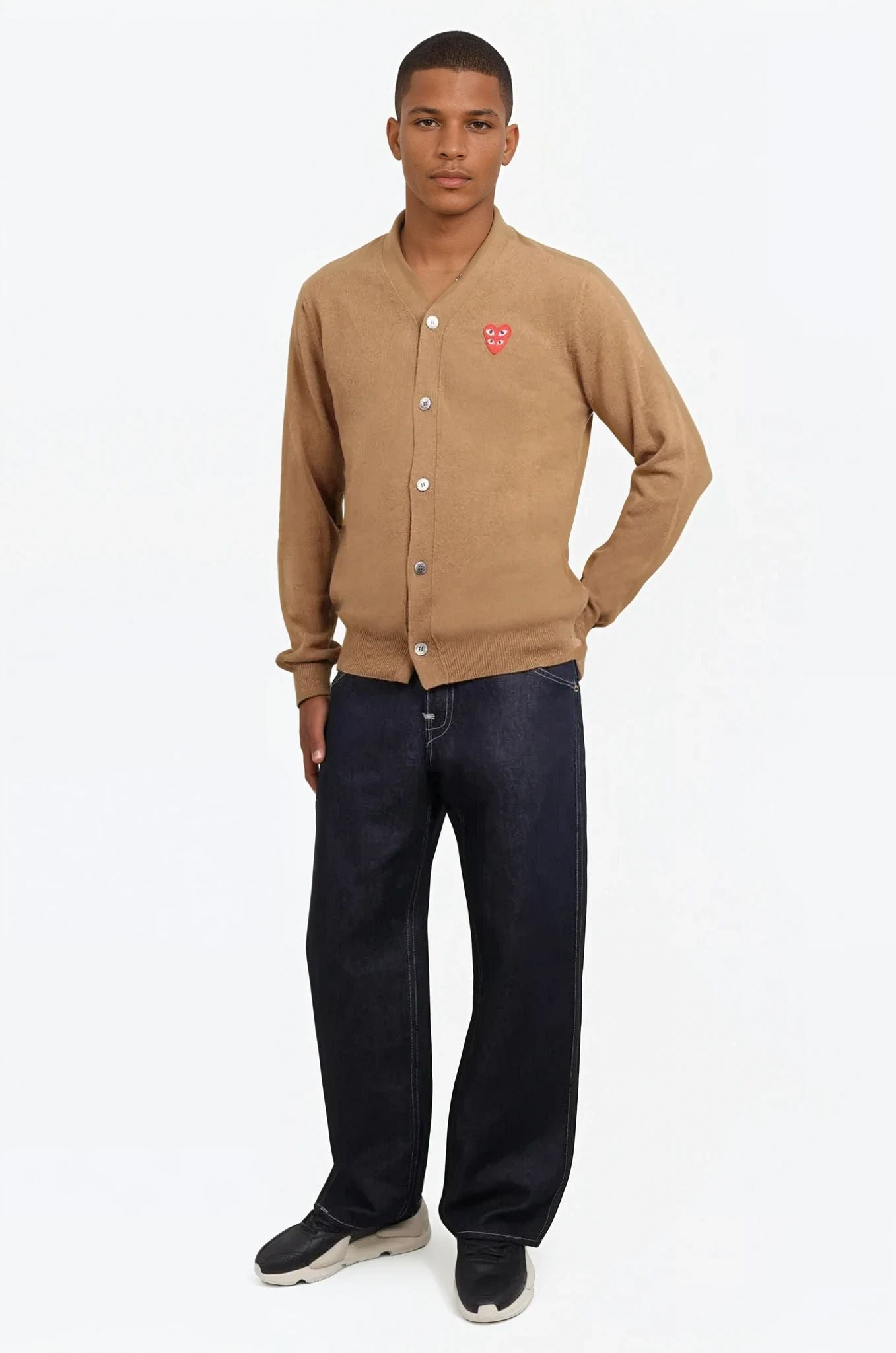 COMME DES GARCONS PLAY MENS CARDIGAN BROWN NEW SEASON PARLOUR X