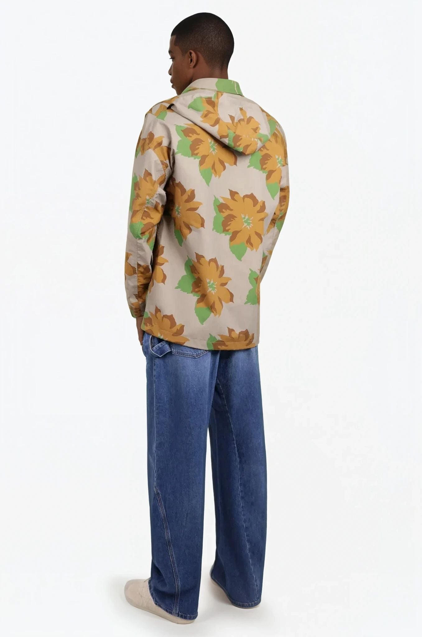 JW ANDERSON RTW Zip Front Hooded Floral Print Jacket | Orange/Green