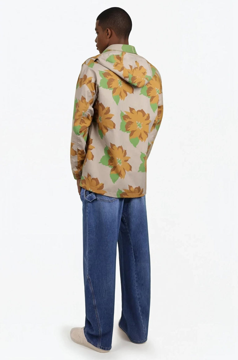 JW ANDERSON RTW Zip Front Hooded Floral Print Jacket | Orange/Green