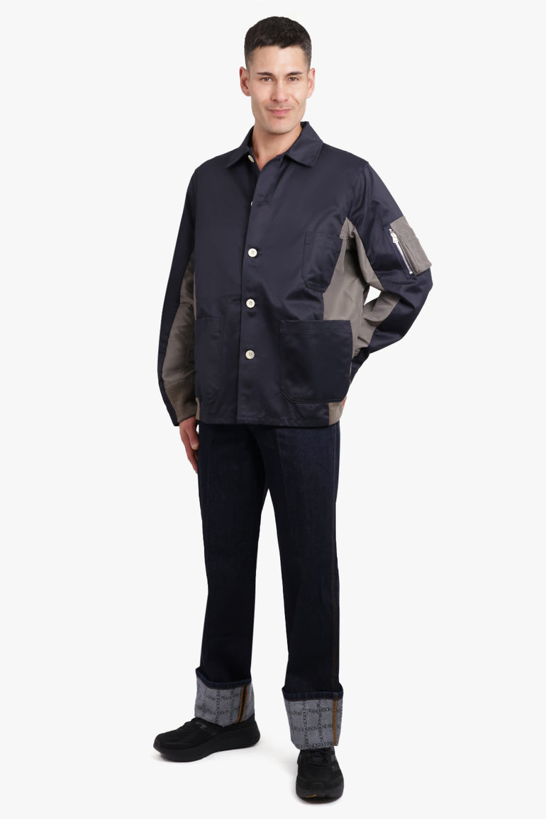COTTON CHINO X NYLON TWILL BLOUSON | NAVY/TAUPE – Parlour X