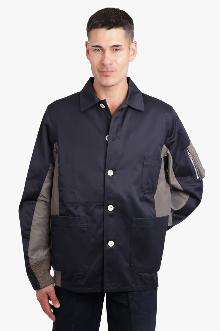 COTTON CHINO X NYLON TWILL BLOUSON | NAVY/TAUPE – Parlour X