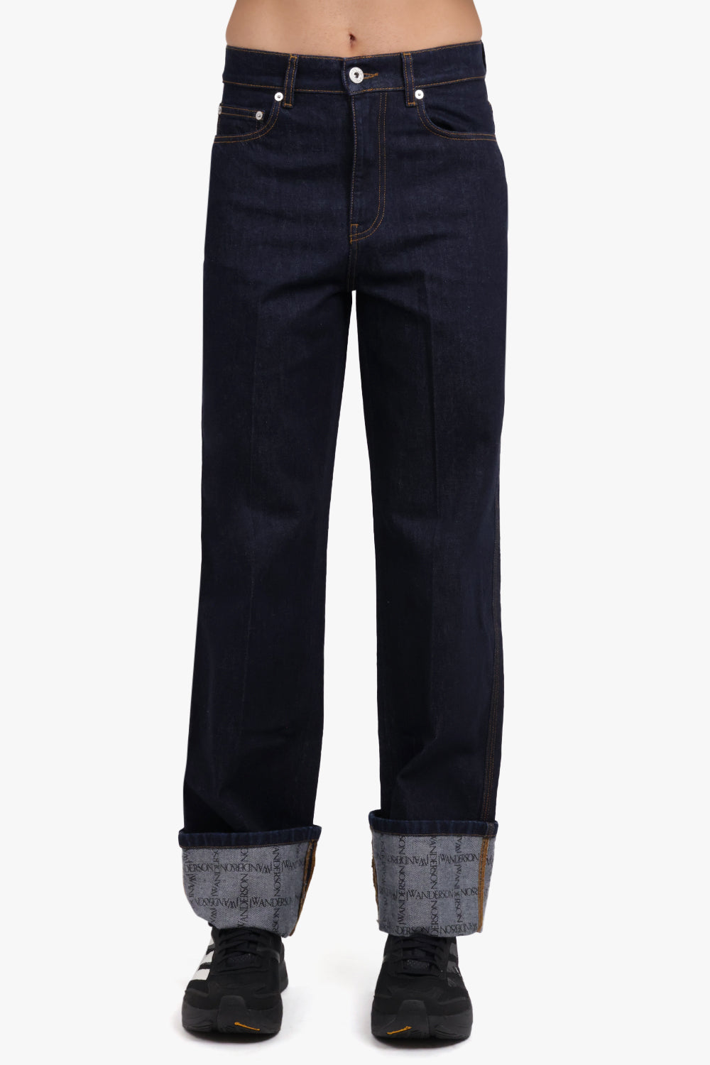 JW ANDERSON RTW Turn Up Logo Workwear Jean Pant | Indigo Blue