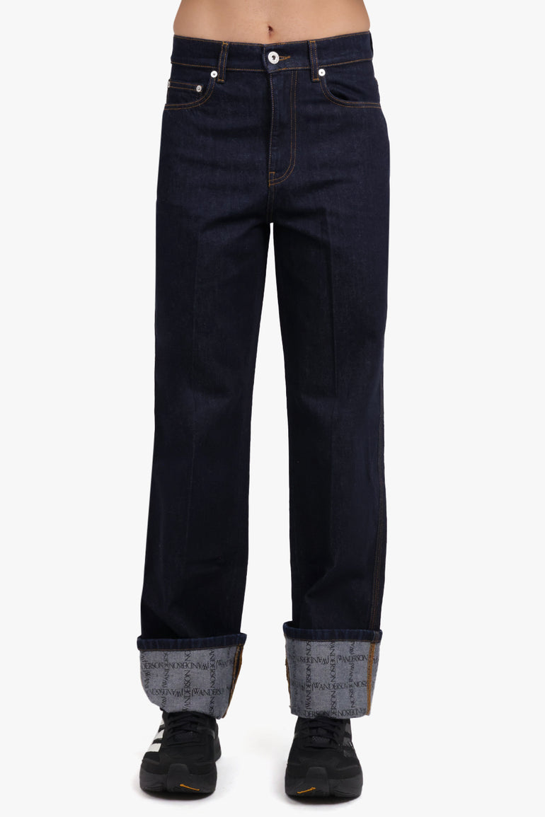 JW ANDERSON RTW Turn Up Logo Workwear Jean Pant | Indigo Blue