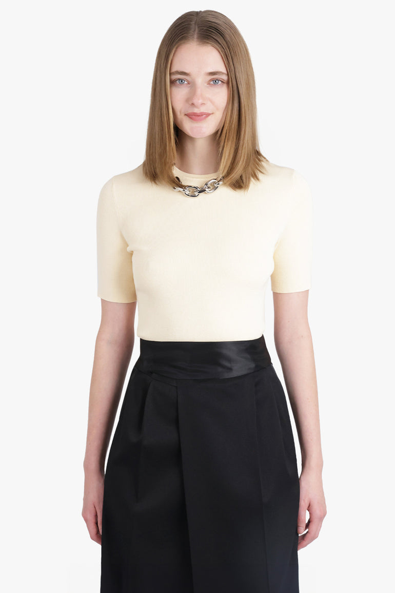 RABANNE RTW Chain Detail Crew Neck Top | Cream/Silver