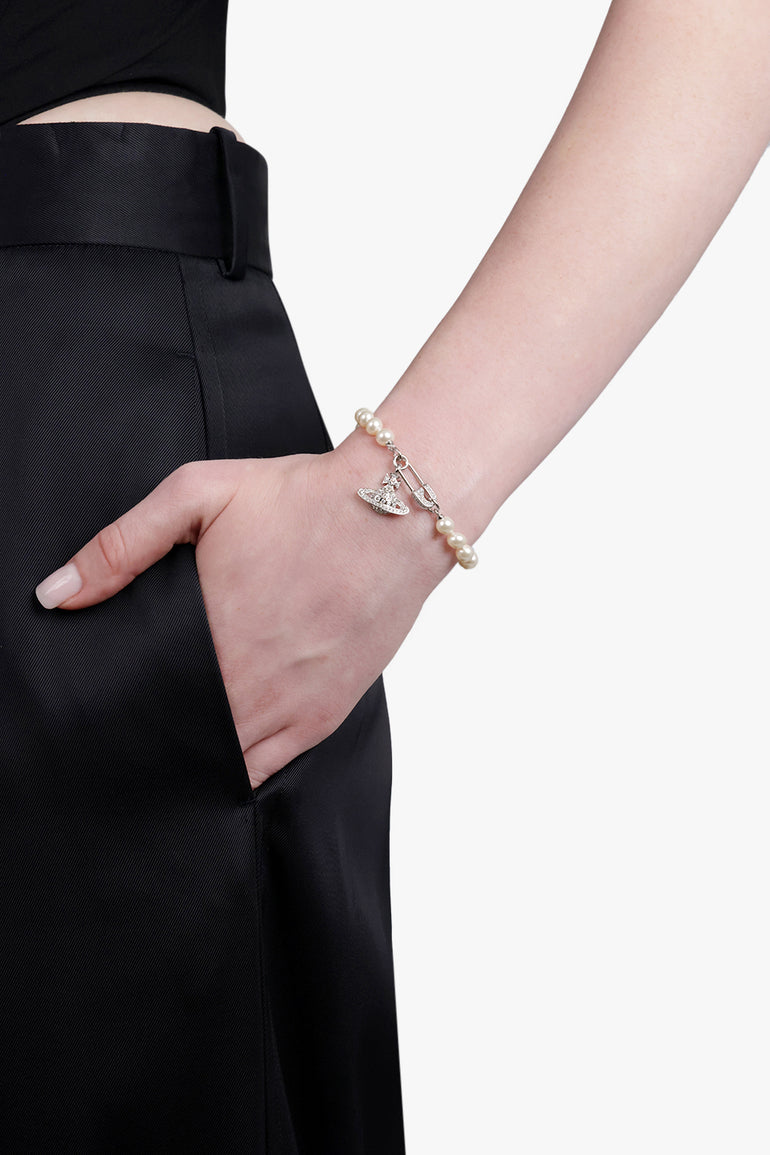Lucrece Pearl Orb X Safety Pin Bracelet White/Silver – Parlour X