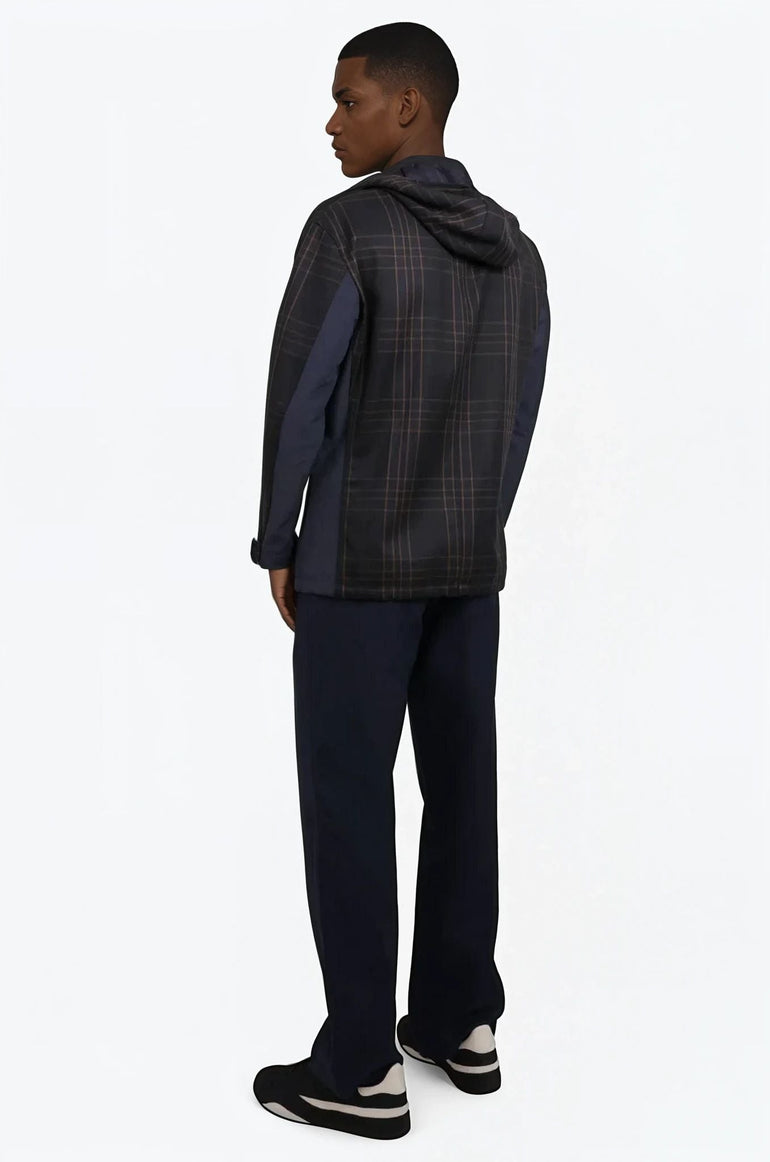 COMME DES GARCONS HOMME RTW Check Print Parker Jacket With Pocket Detail | Navy/Burgundy