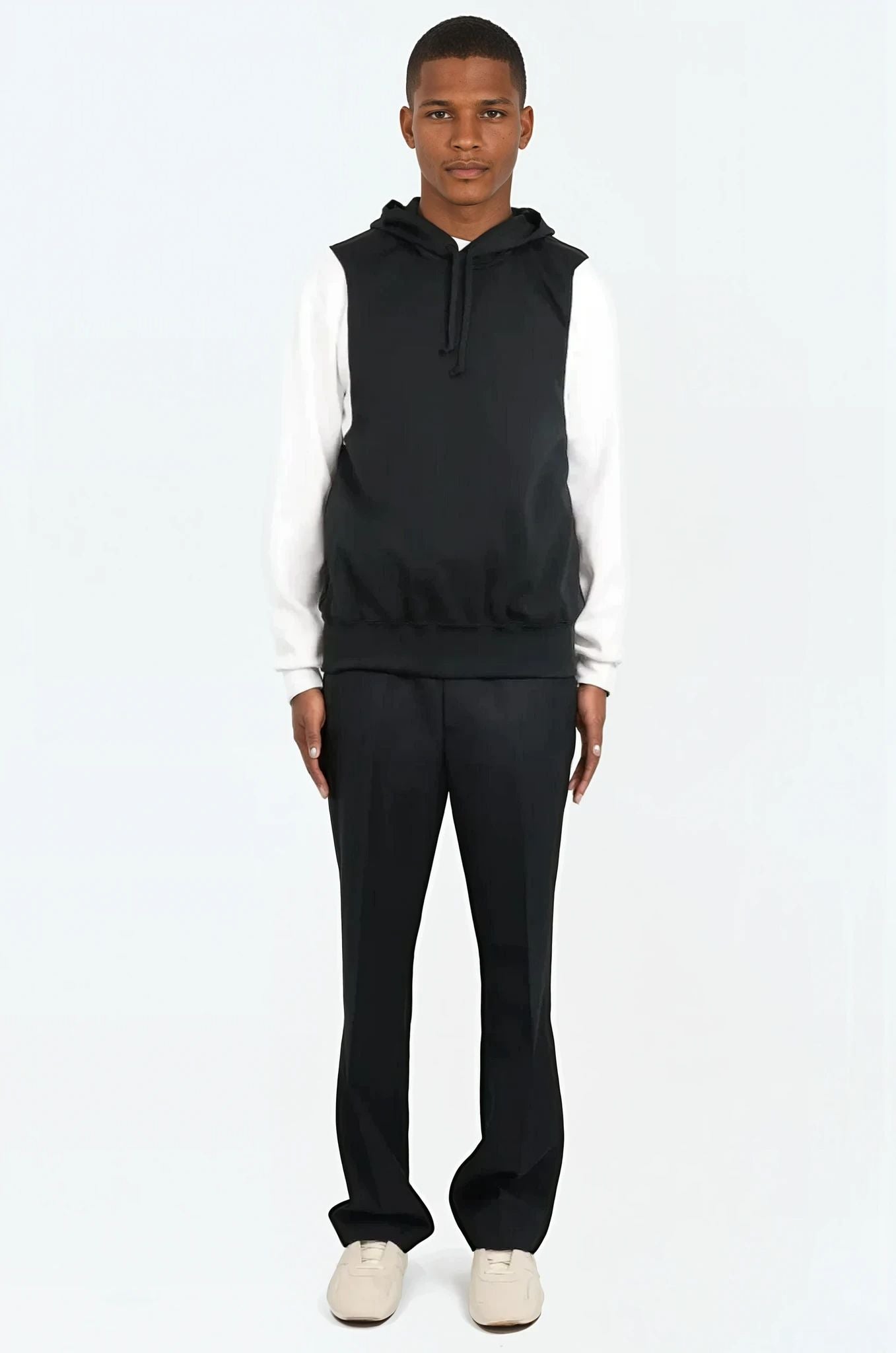 COMME DES GARCONS HOMME PLUS RTW Two Layer Contrast L/S Hoodie Sweatshirt | Black/White