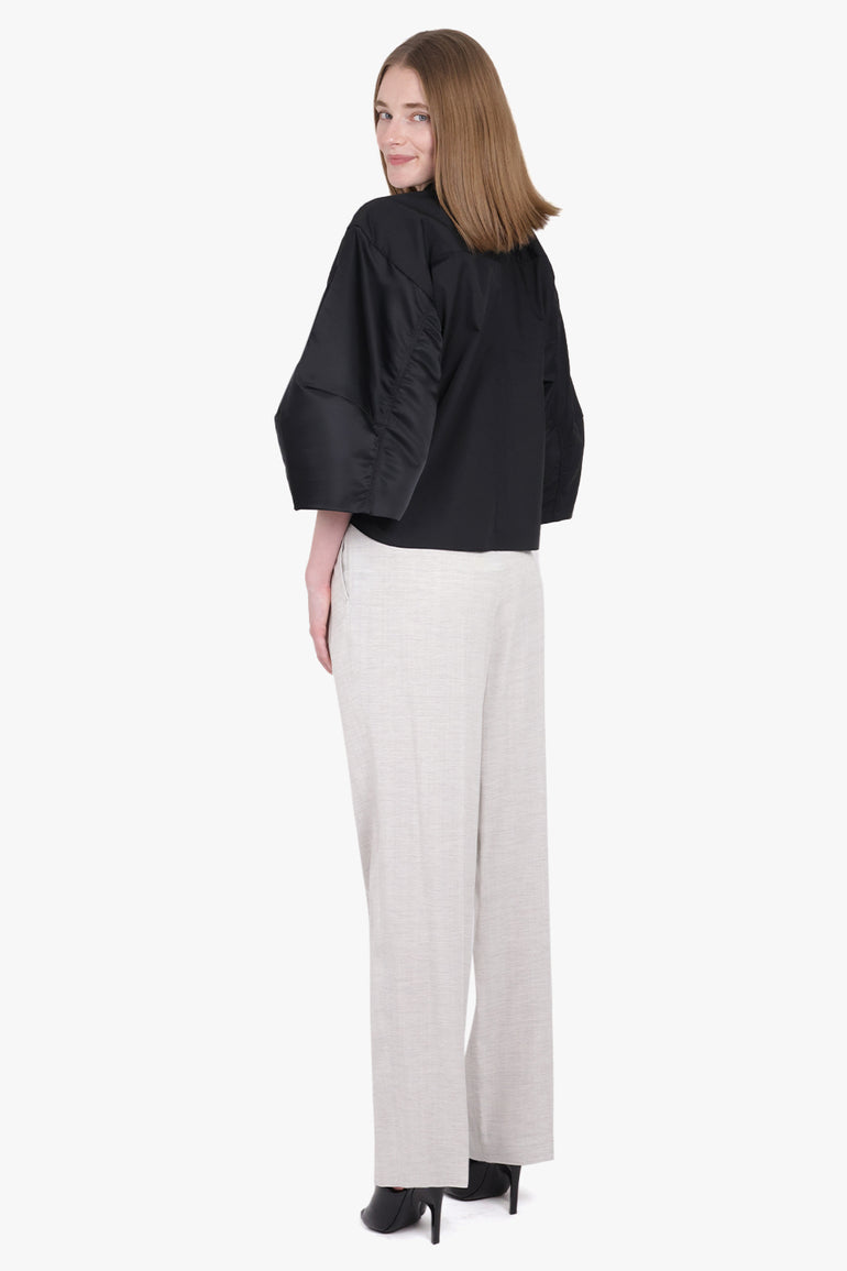 SACAI RTW Contrast Balloon L/S Cropped Shirt | Black