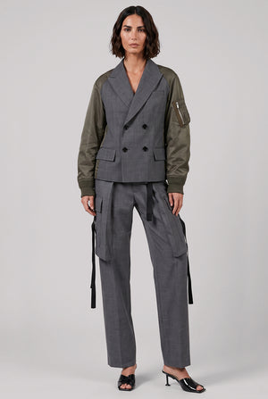Suit Jacket with Contrast Sleeve | Grey/Khaki