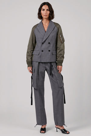 Suit Jacket with Contrast Sleeve | Grey/Khaki