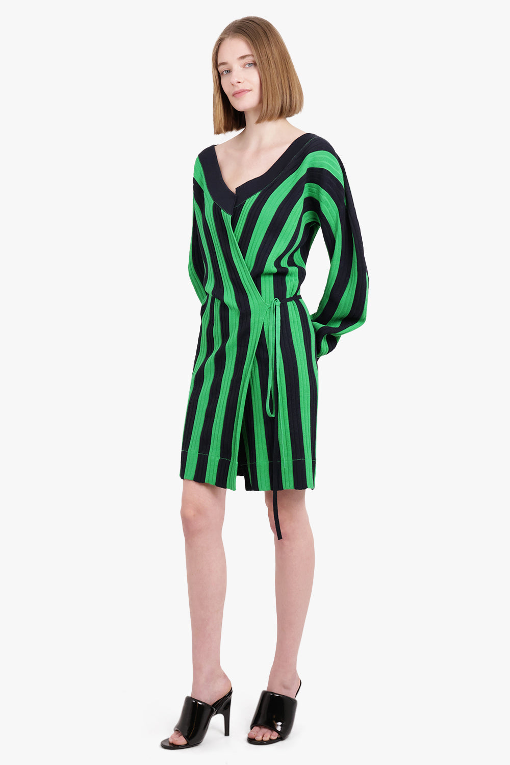 BOTTEGA VENETA STRIPE WRAP DRESS GREEN/NAVY NEW SEASON PARLOUR X Parlour X BOTTEGA VENETA STRIPE WRAP DRESS GREEN/NAVY NEW SEASON PARLOUR X Parlour X