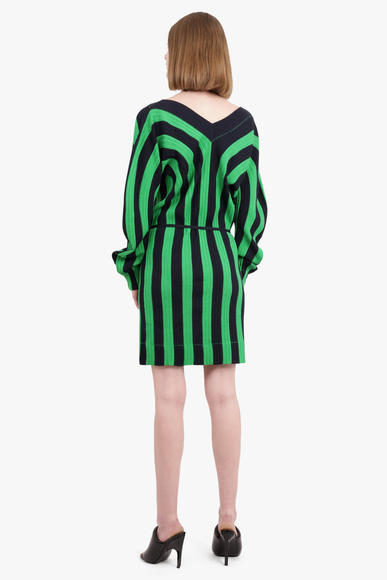 BOTTEGA VENETA STRIPE WRAP DRESS GREEN/NAVY NEW SEASON PARLOUR X Parlour X BOTTEGA VENETA STRIPE WRAP DRESS GREEN/NAVY NEW SEASON PARLOUR X Parlour X