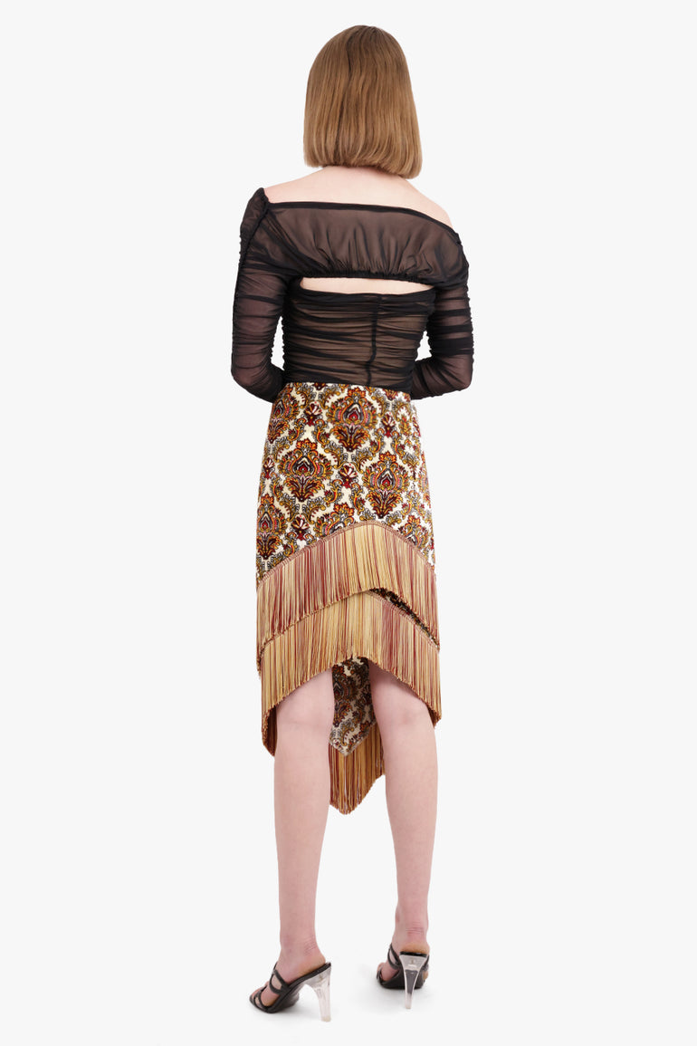 RABANNE RTW Printed Skirt with Fringe Detail | Cachemire