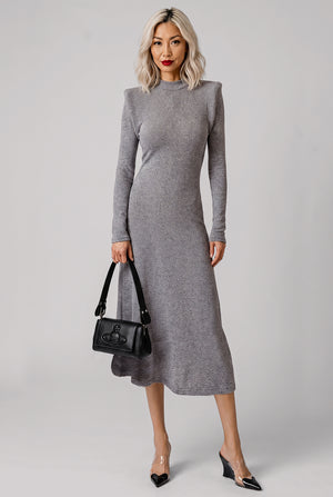 Circle Shoulder Glitter Dress | Silver