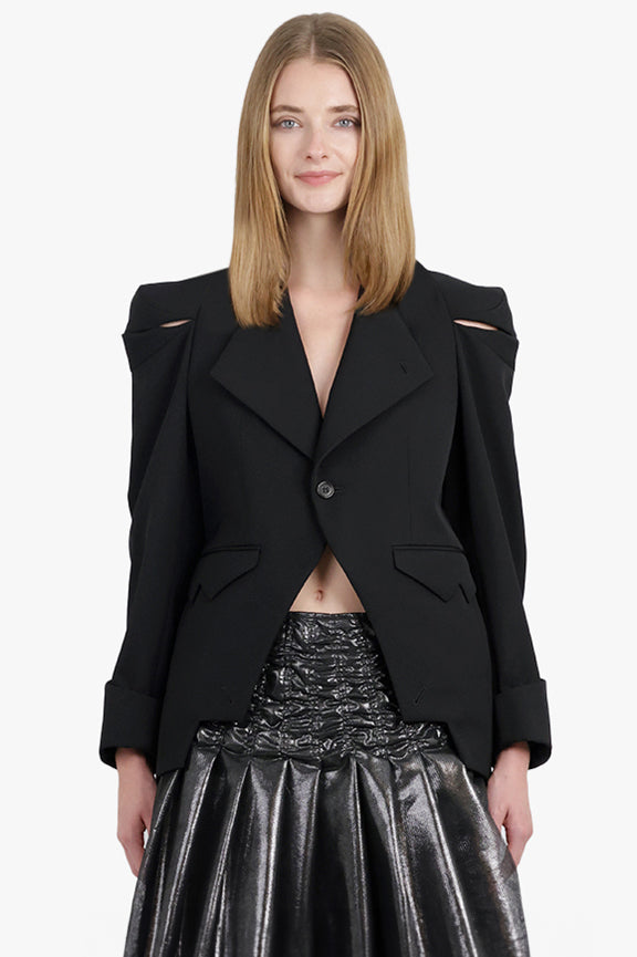 NOIR KEI NINOMIYA RTW Single Breasted Crop Shoulder Slit Jacket | Black