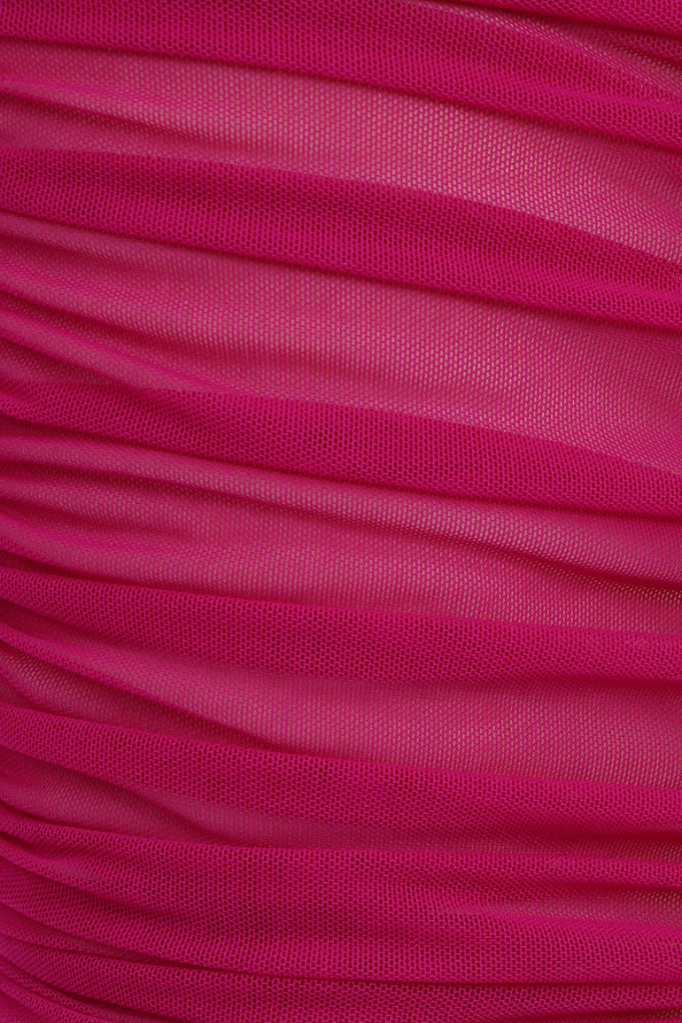 MUGLER RTW Sheer Mesh Short Sleeve Crop Top | Magenta