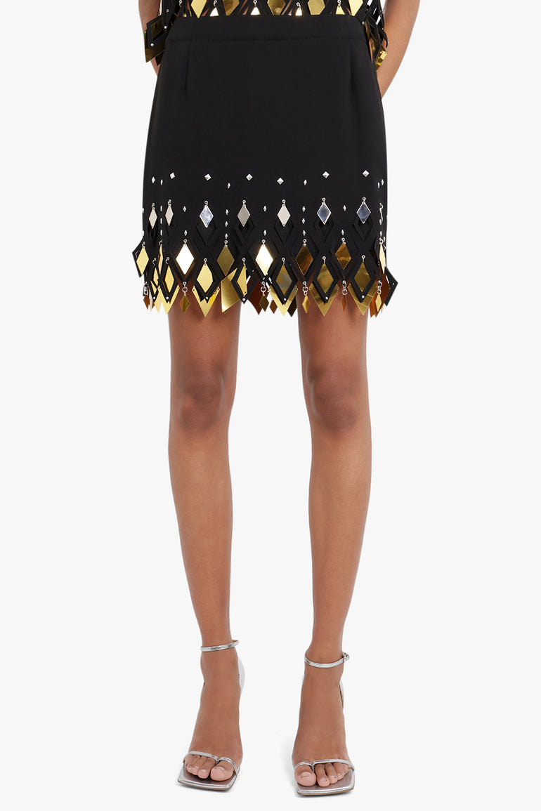 RABANNE RTW Crepe Mini Skirt with Diamond-Shaped Assembly | Black