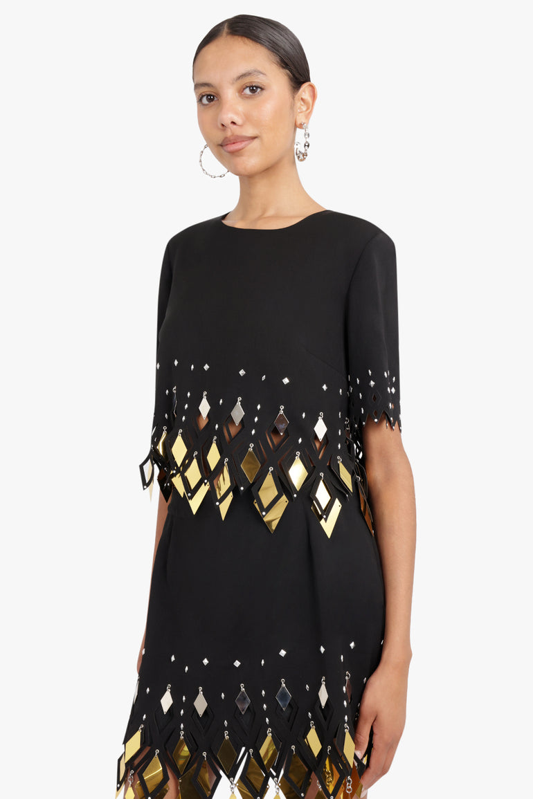 RABANNE RTW Crepe Top with Diamond-Shaped Assembly | Black