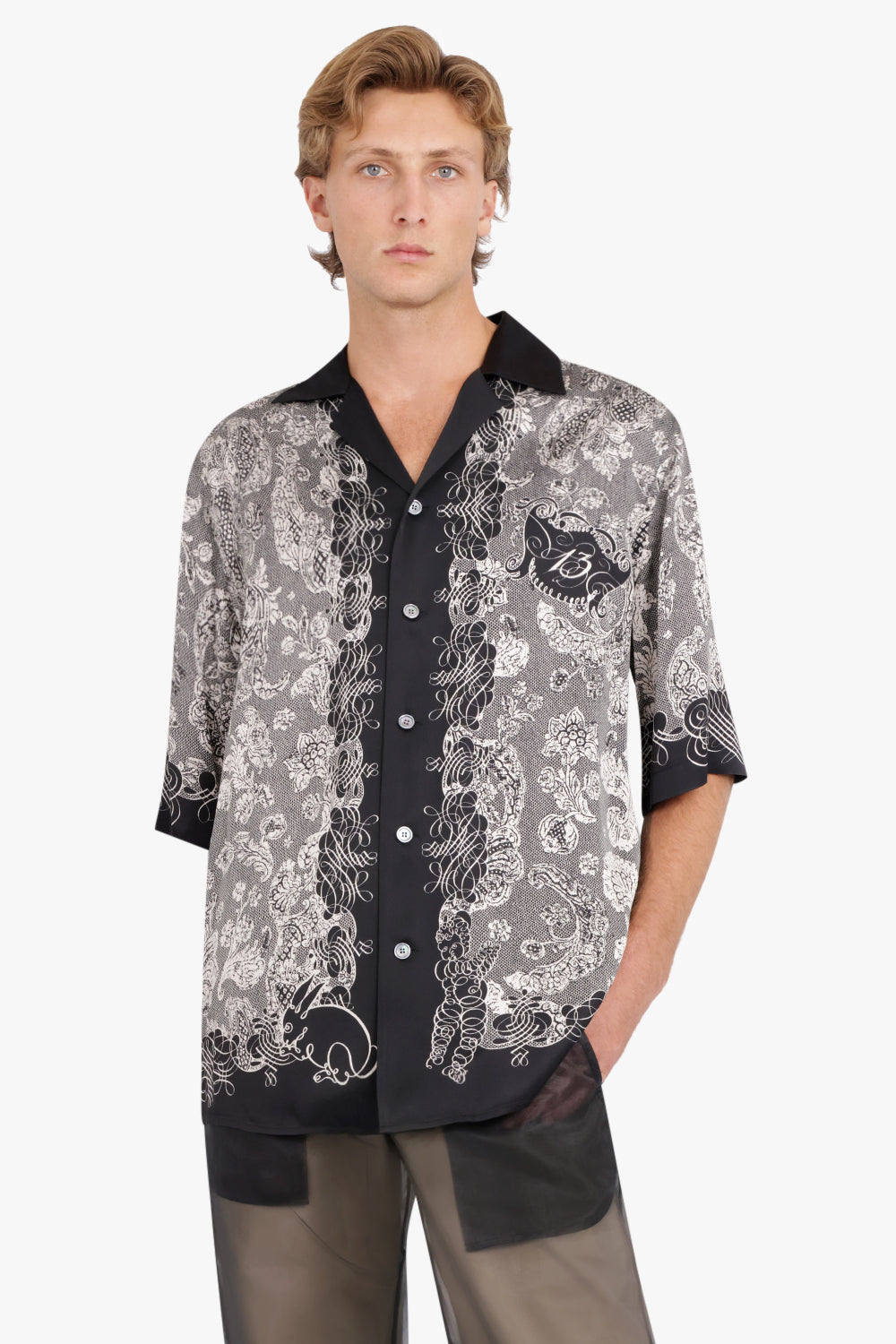 ACNE STUDIOS RTW Paisley Print Short Sleeve Shirt | Black