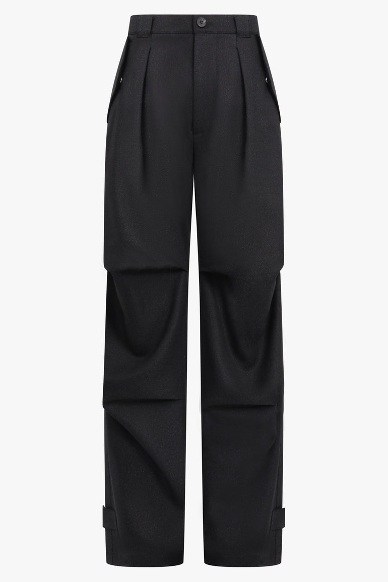 AFTER PRAY Unclassified TECHNICAL SHINY WOOL PANTS | BLACK