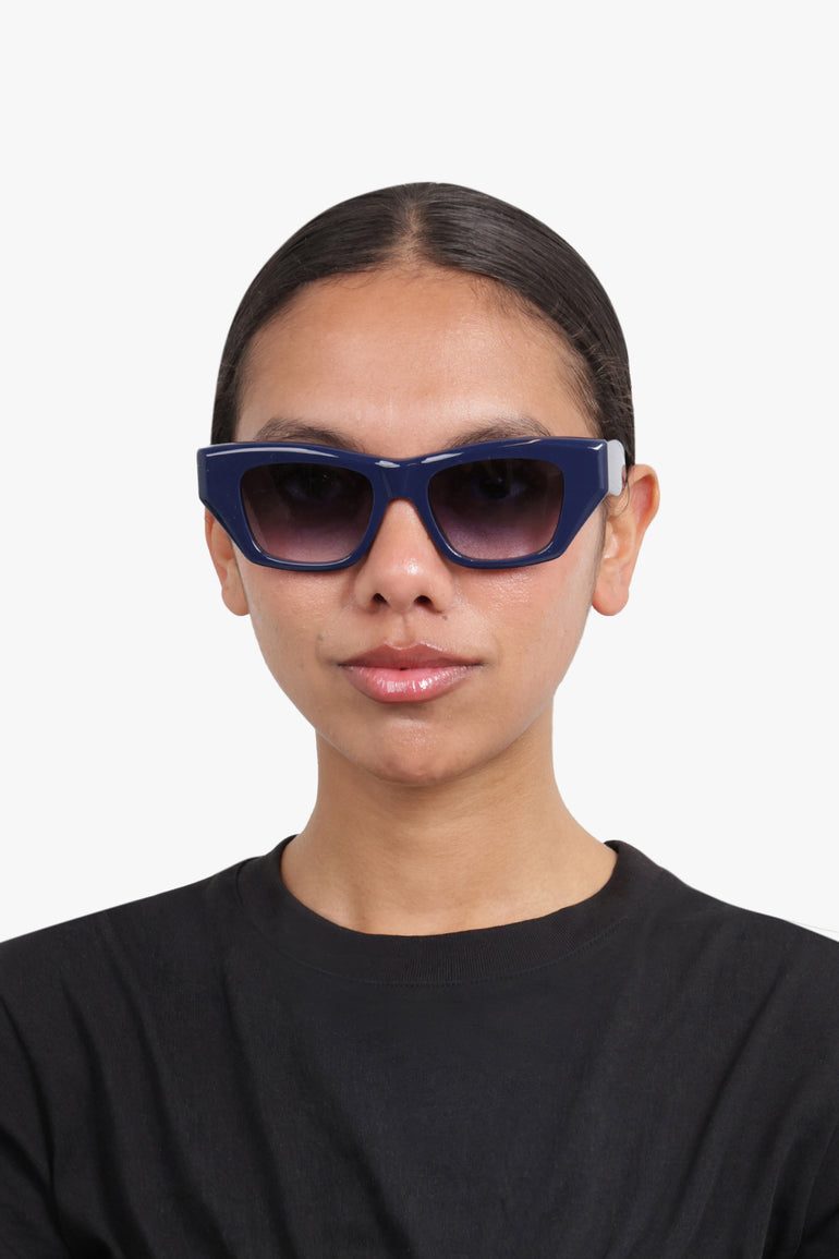 ALAIA ACCESSORIES BLUE / BLUE-BLUE-BLUE AA0074S Cat Eye Lettering Logo Sunglasses | Blue
