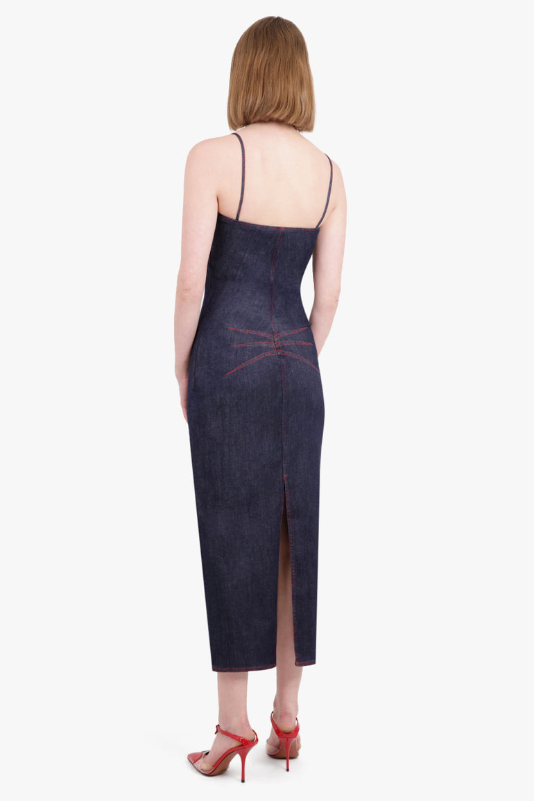 denim midi dress spaghetti strap Denim Midi Dress