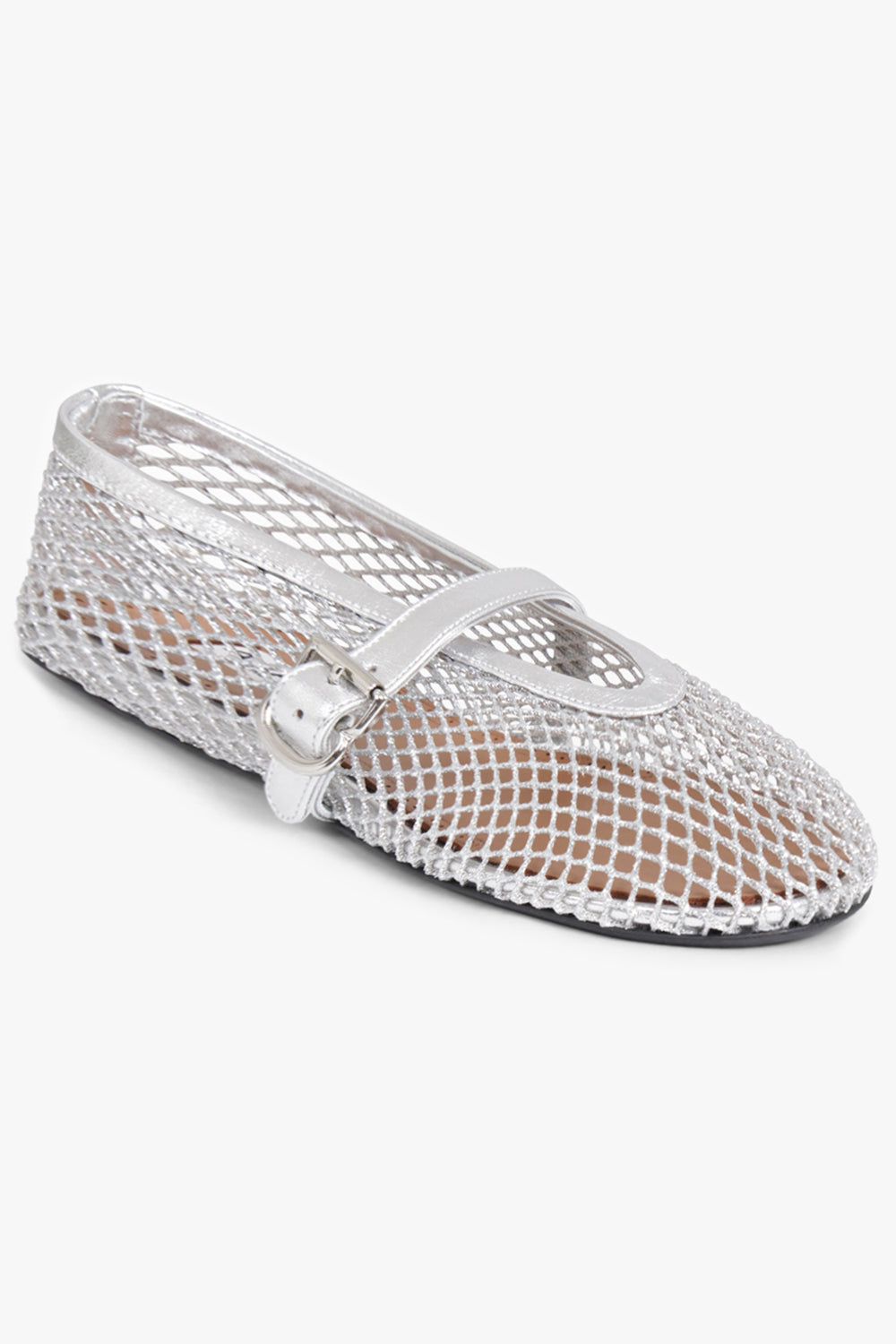 ALAIA SHOES Fishnet Mesh Ballet Flat | Silver