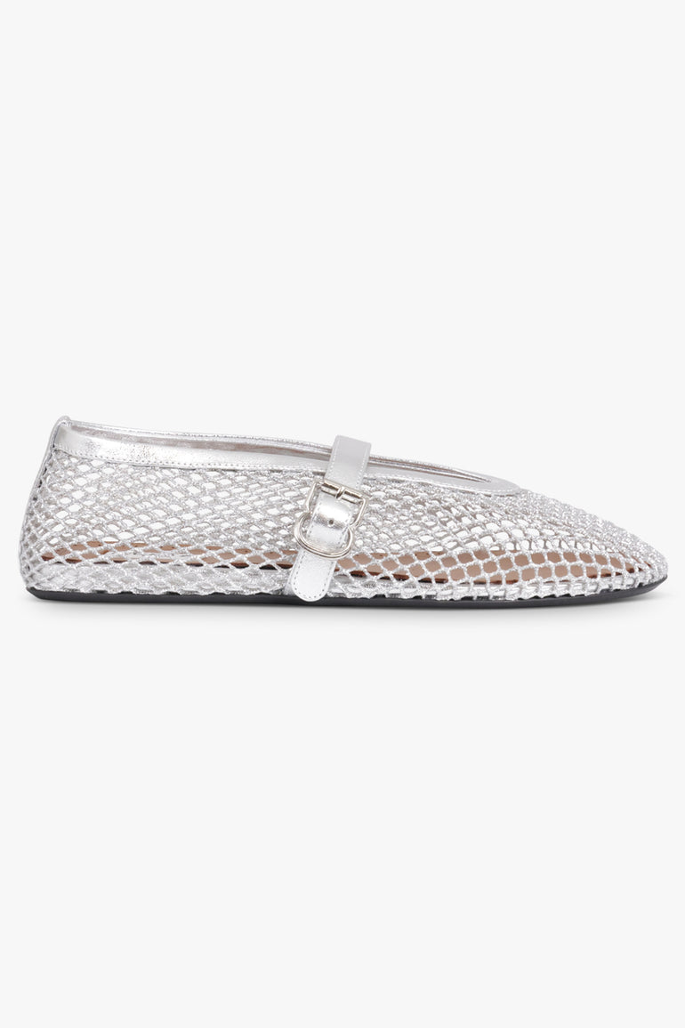 ALAIA SHOES Fishnet Mesh Ballet Flat | Silver