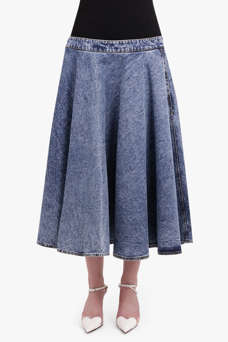ALAIA RTW Flare Midi Denim Skirt | Blue Snow