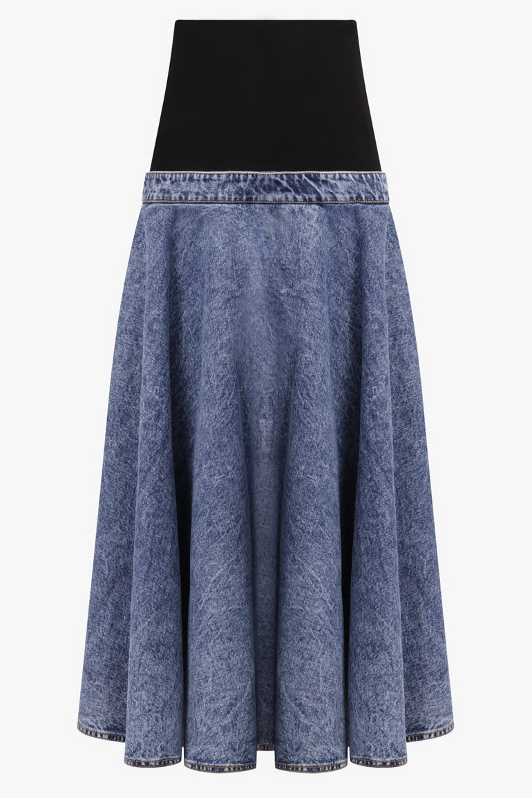 ALAIA RTW Flare Midi Denim Skirt | Blue Snow