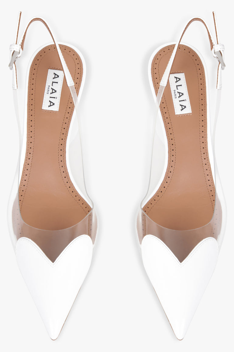 ALAIA Unclassified Patent Calfskin 55mm Heart Slingbacks | White