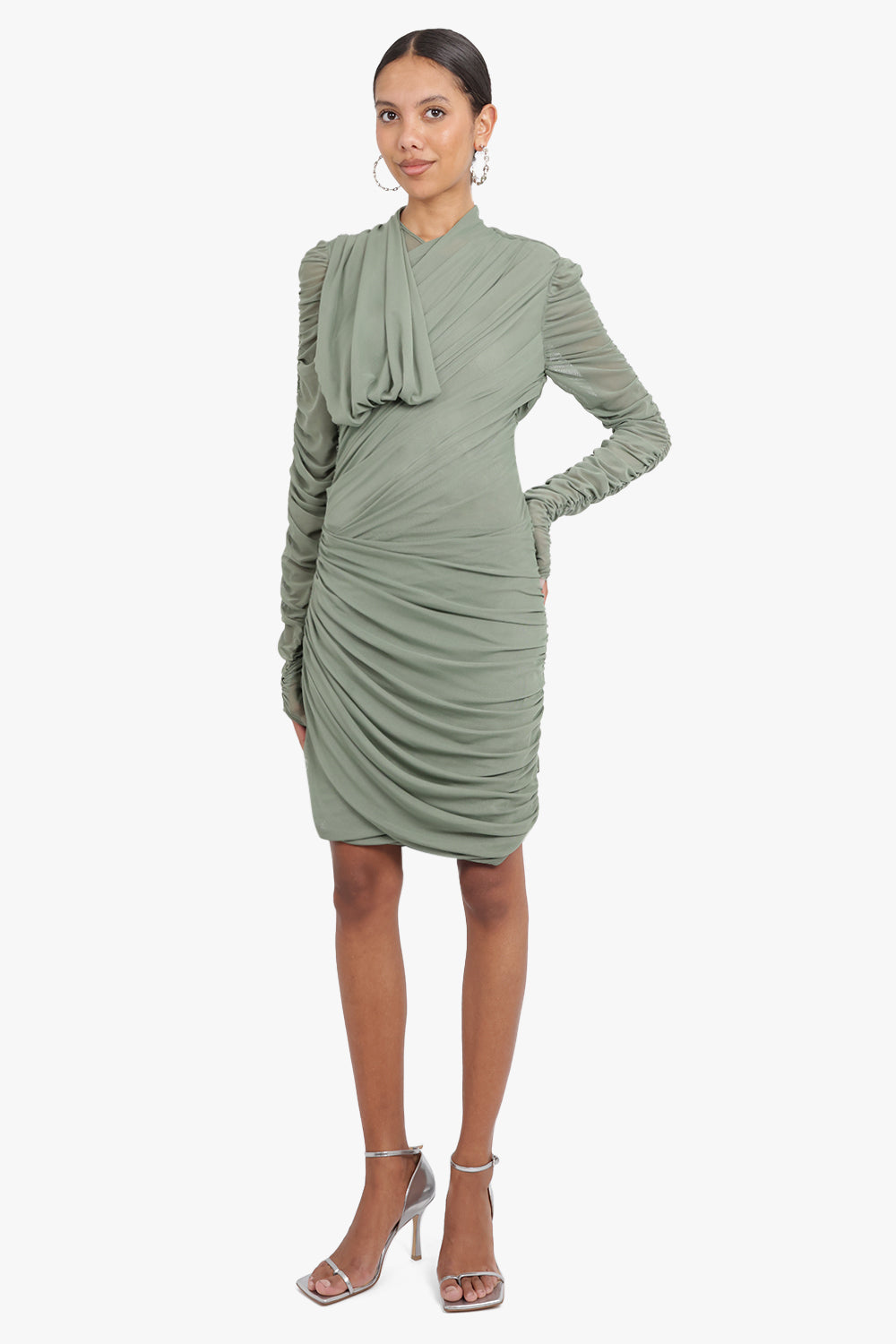AZ FACTORY RTW X Ester Manas Asymmetric Draped Mini Dress | Khaki