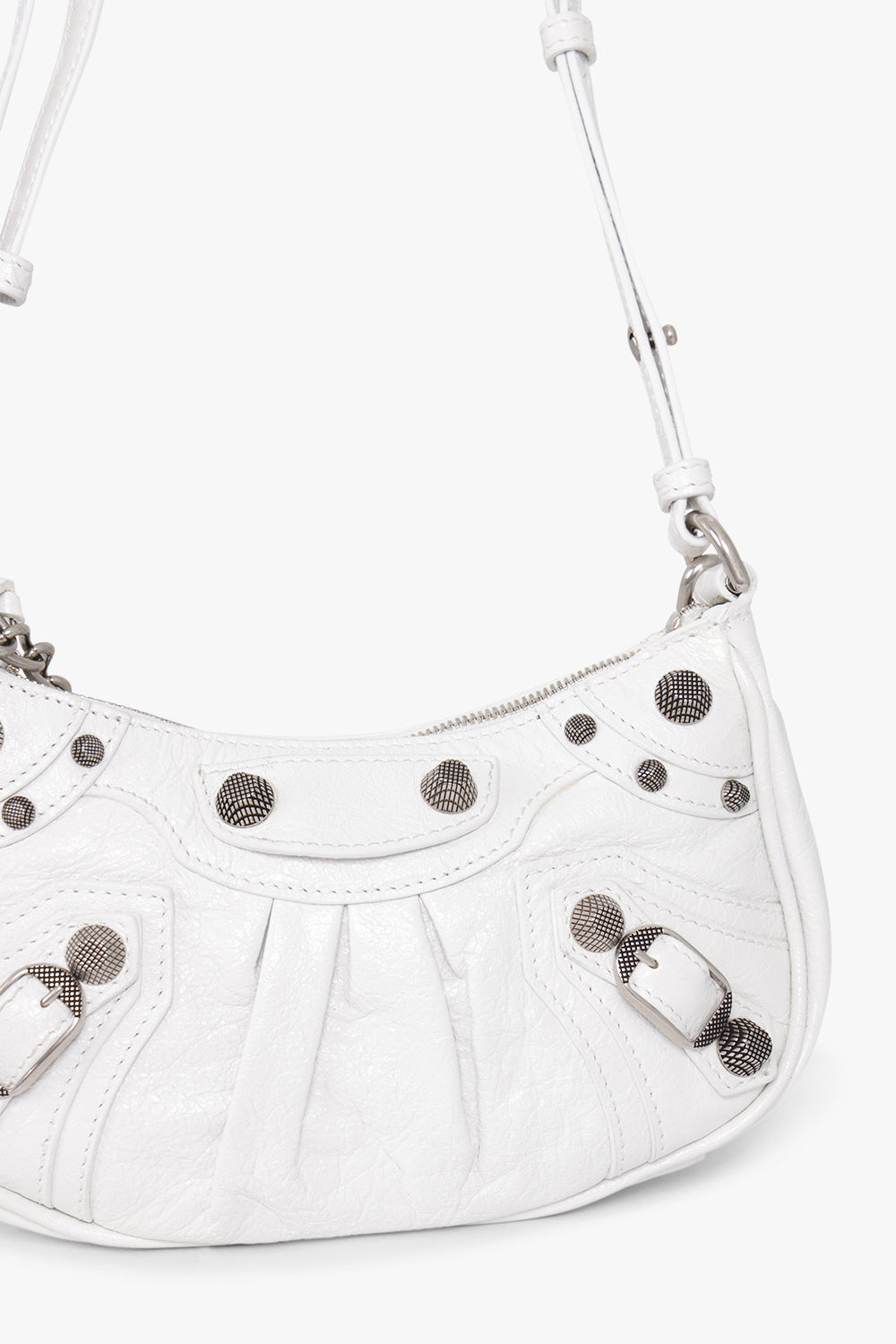 BALENCIAGA BAGS WHITE LE CAGOLE MINI BAG CROC EMBOSSED | WHITE/SILVER