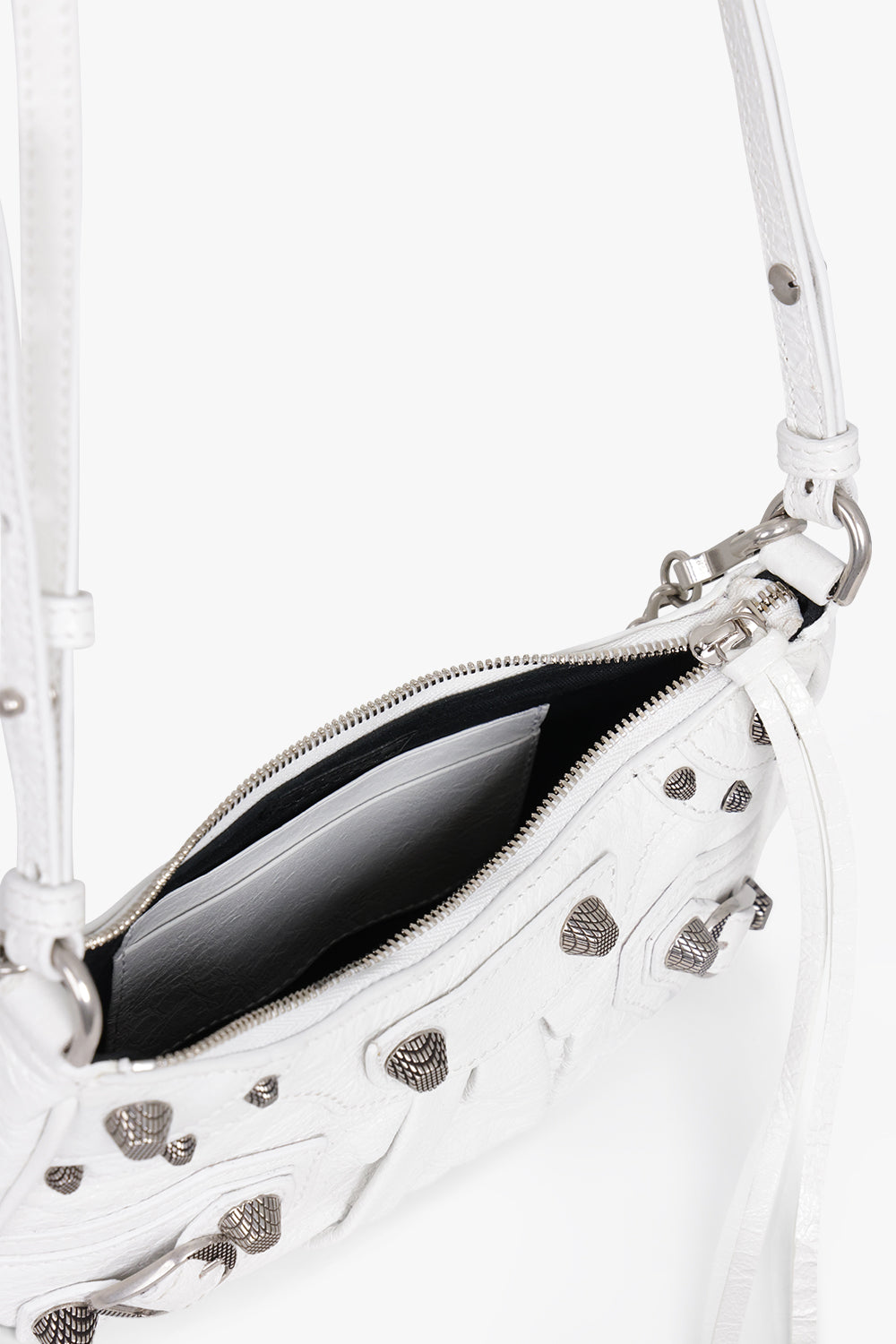 BALENCIAGA BAGS WHITE LE CAGOLE MINI BAG CROC EMBOSSED | WHITE/SILVER
