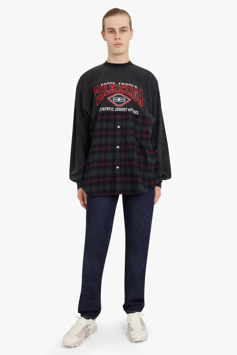 BALENCIAGA RTW PATCHED LONG SLEEVE T-SHIRT | DARK GREEN/RED
