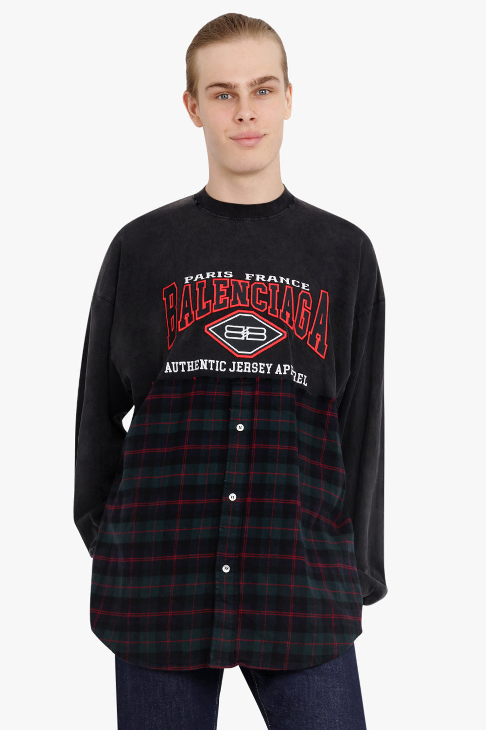 BALENCIAGA RTW PATCHED LONG SLEEVE T-SHIRT | DARK GREEN/RED