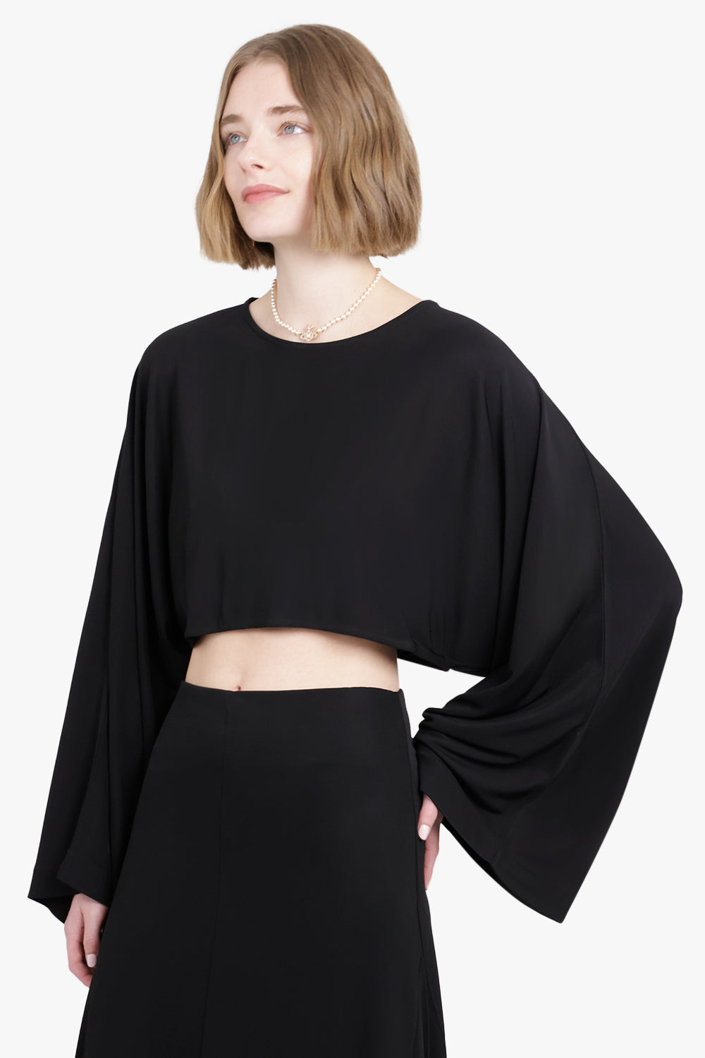 BITE STUDIOS RTW MOVERE LONG SLEEVE DRAPE TOP | BLACK