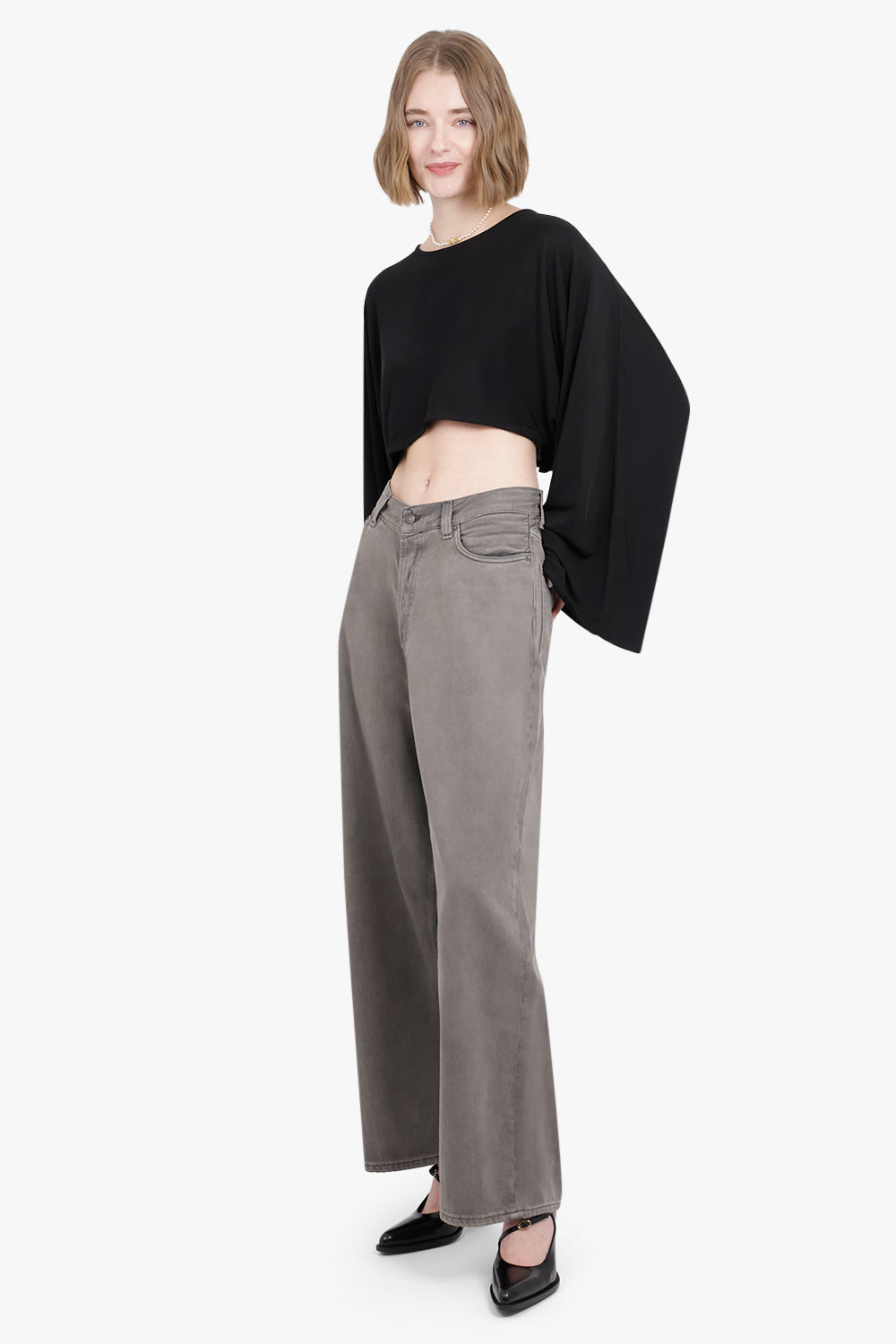 BITE STUDIOS RTW MOVERE LONG SLEEVE DRAPE TOP | BLACK